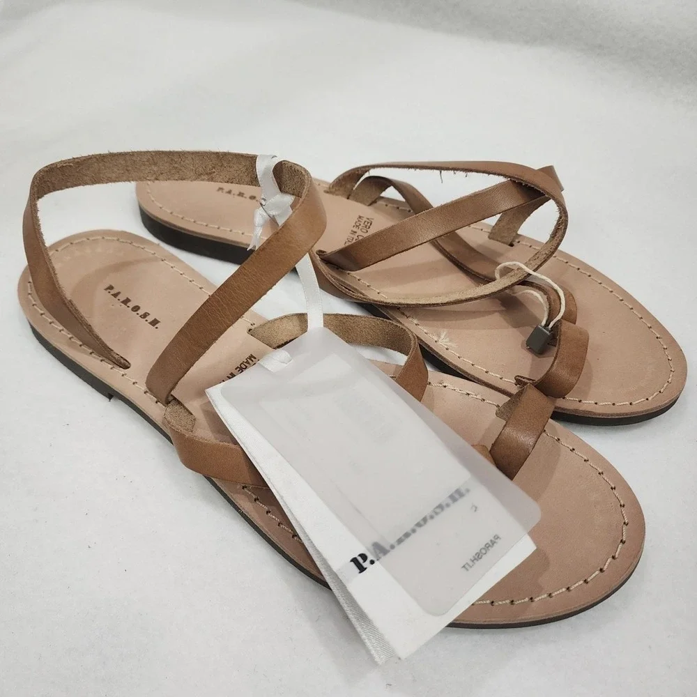 P.A.R.O.S.H. Womens Eu 41 Us 10.5 Thong Brown Leather Toe Loop Slip On Sandals